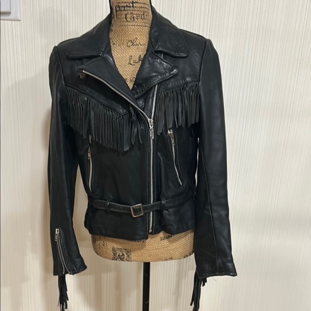 Vintage Harley-Davidson Black Leather Jacket with Fringe